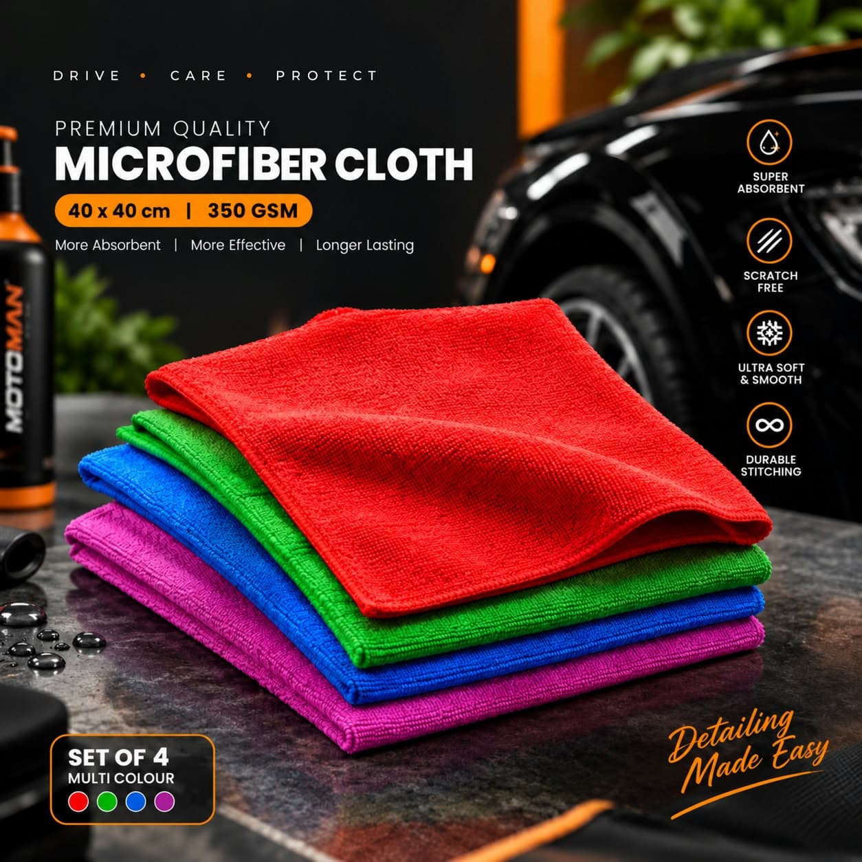 Motoman 350 GSM Microfiber Cloth — Set of 4